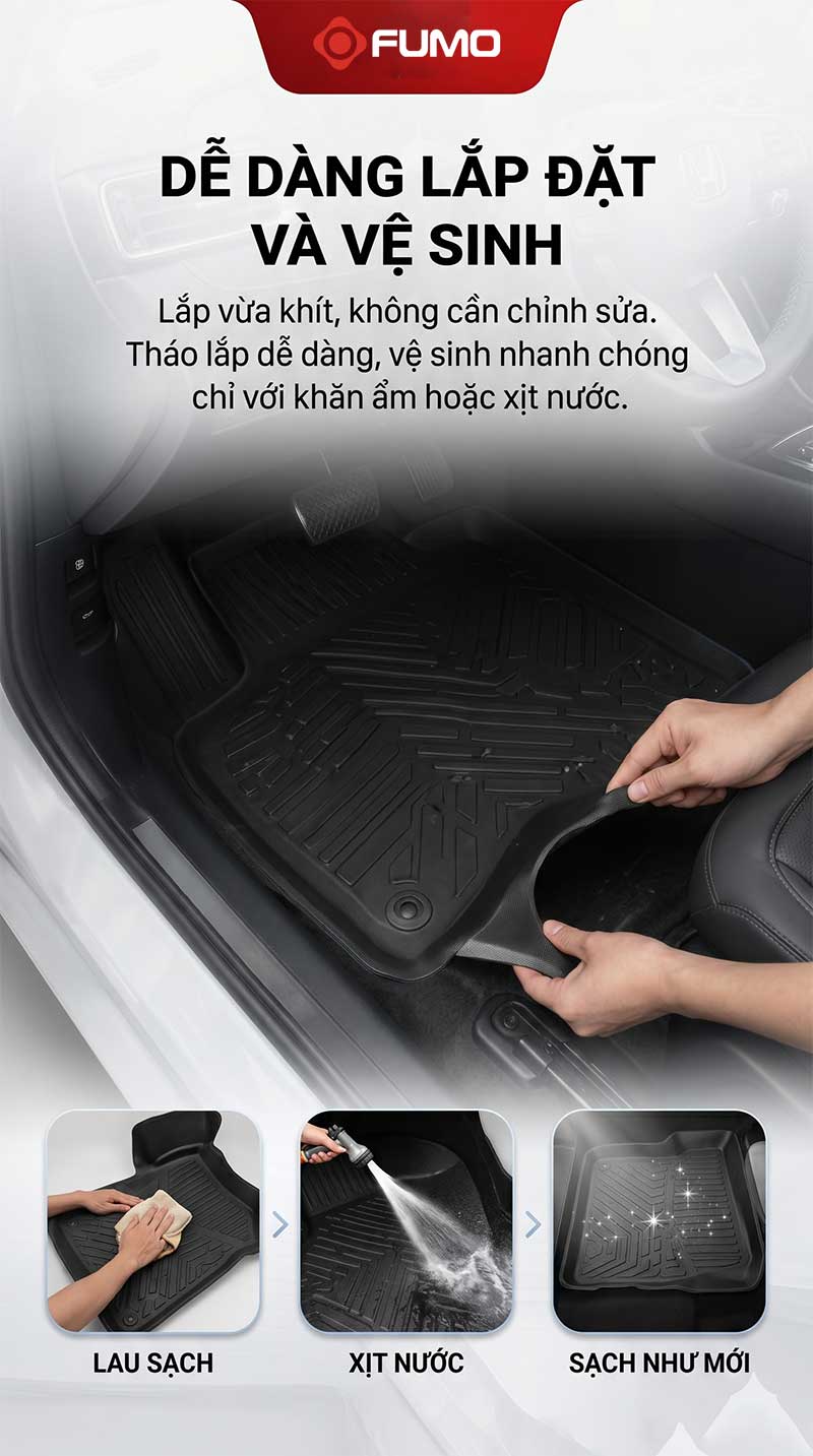thảm lót sàn ô tô TPE Honda BRV dễ dàng lắp đặt và vệ sinh