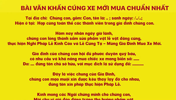 văn khấn cúng xe ô tô mới mua