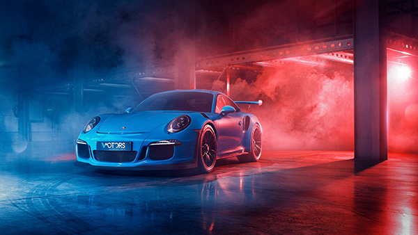 Hình nền xe Porsche 4K cảnh đêm tối và khói xe