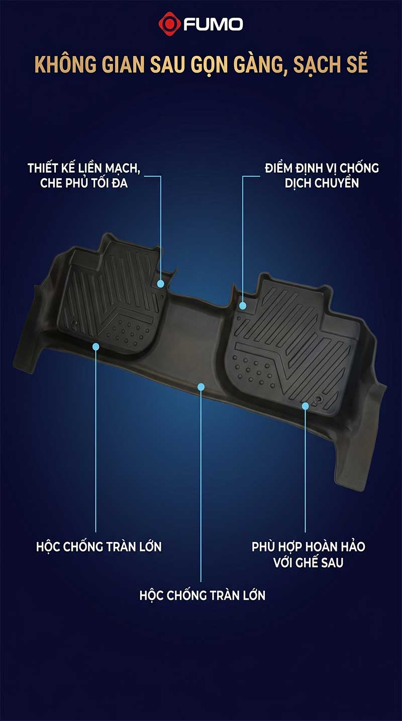 Thảm sàn ô tô tpe vinfast vf8 khoang sau gọn gàng