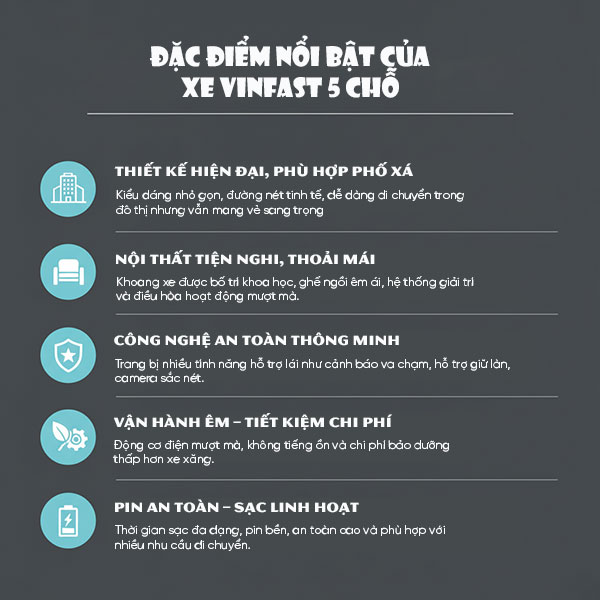 đặc điểm xe ô tô điện vinfast 5 chỗ