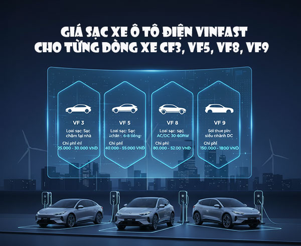 giá sạc xe ô tô điện Vinfast theo từng dòng