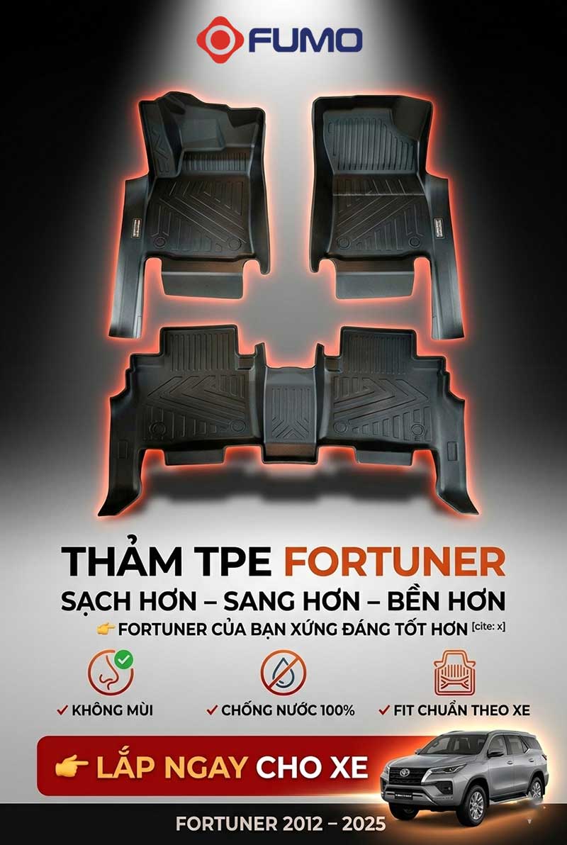 Thảm sàn TPE Toyota Fortuner lắp ngay cho xe