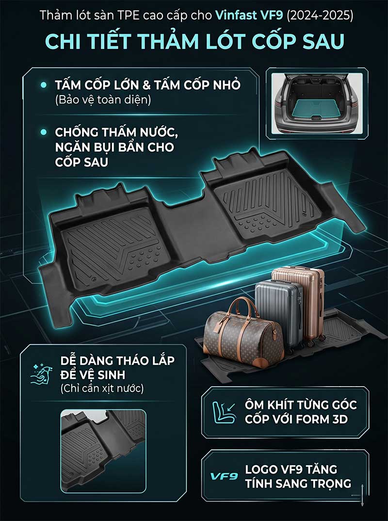 Thảm tpe Vinfast VF9 thảm lóp cốp sau