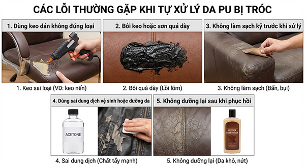 các lỗi thường gặp khi tự xử lý da pu bị tróc
