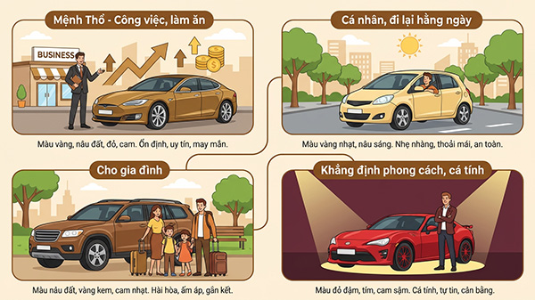 mệnh thuỷ hợp màu xe gì theo mục đích sử dụng