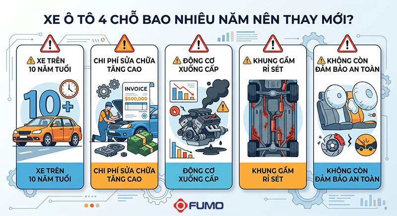 xe ô tô 4 chỗ bao nhiêu năm thì lên thay mới