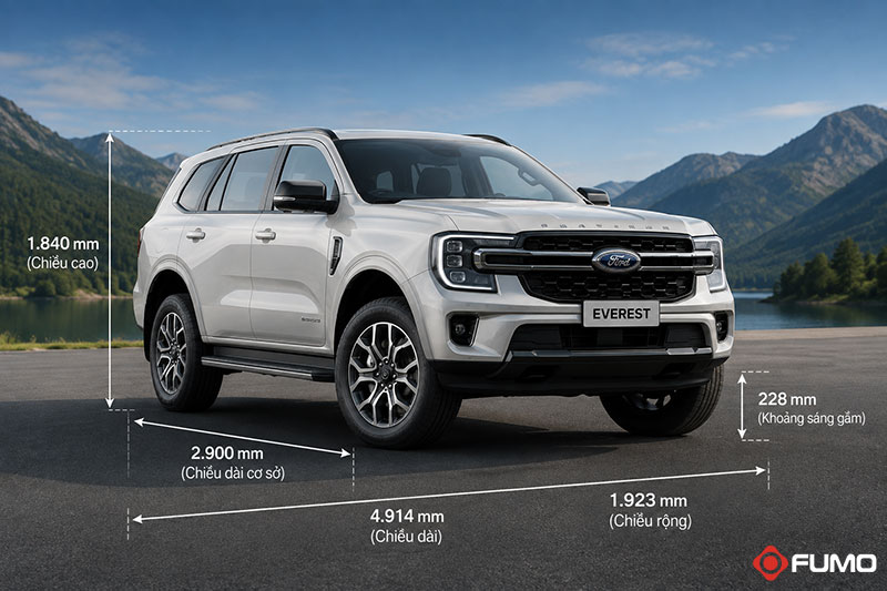 Kích thước xe Ford Everest mới nhất
