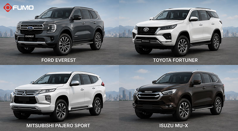 So sánh kích thước xe Ford Everest với các đối thủ
