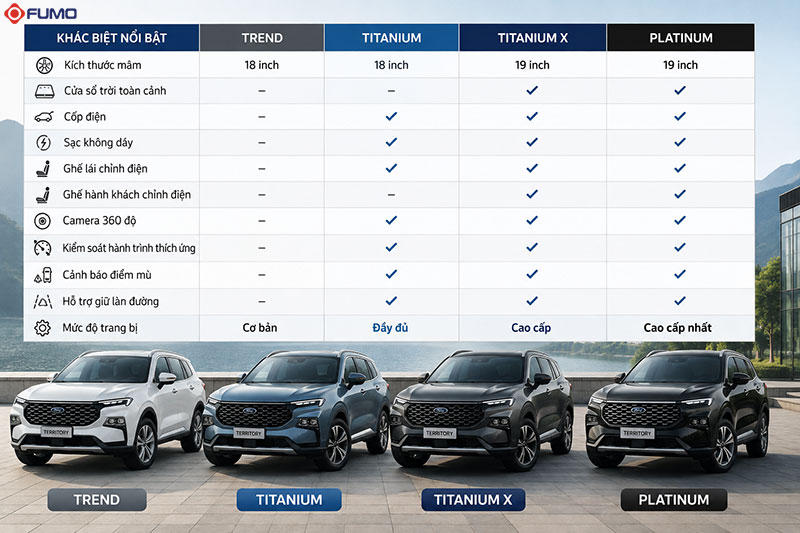 so sánh thông số các phiên bản xe ford territory